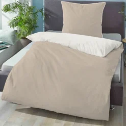 biberna Melange-Flanell Bettwäsche MELANGE UNI kitt, 135x200 cm + 80x80 cm