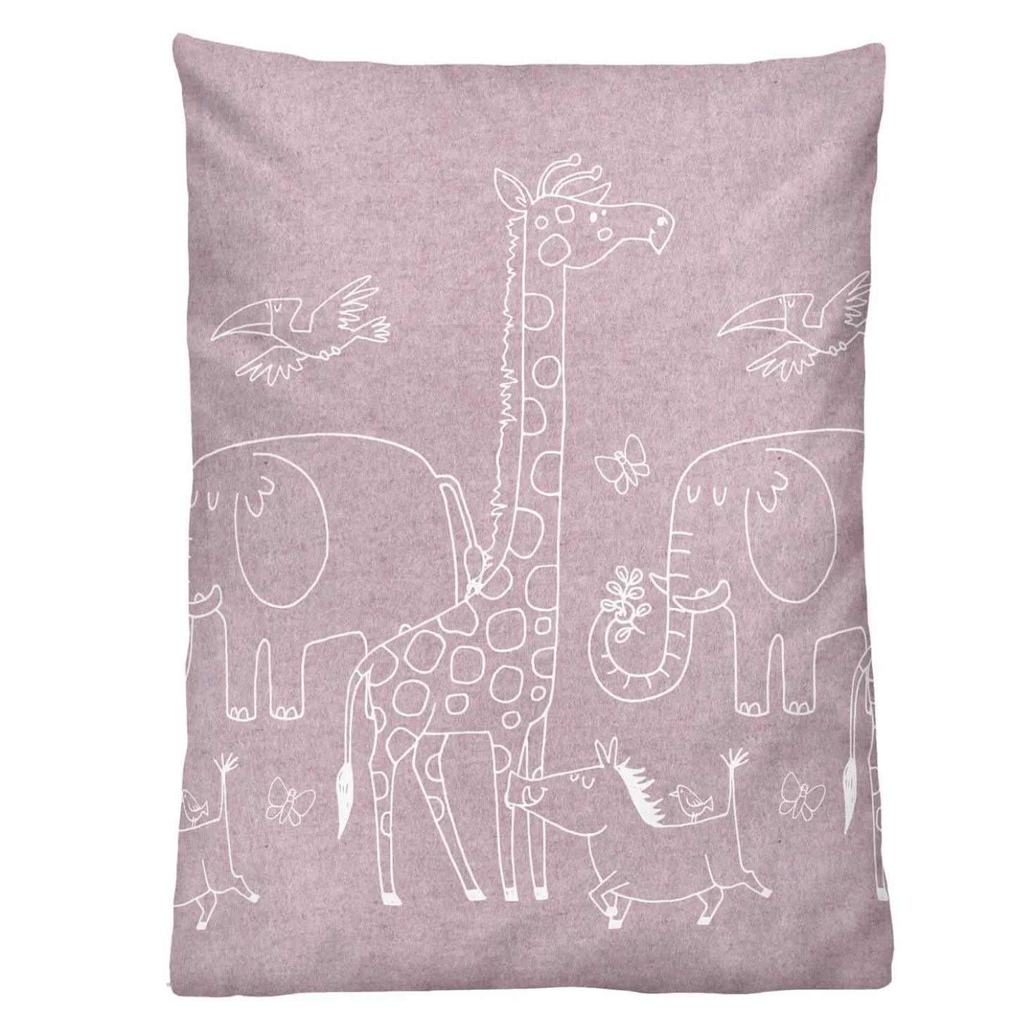 biberna Melange-Flanell Bettwäsche Tiere brombeer, 1x 100x135 cm + 1x 40x60 cm