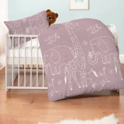 biberna Melange-Flanell Bettwäsche Tiere brombeer, 1x 100x135 cm + 1x 40x60 cm