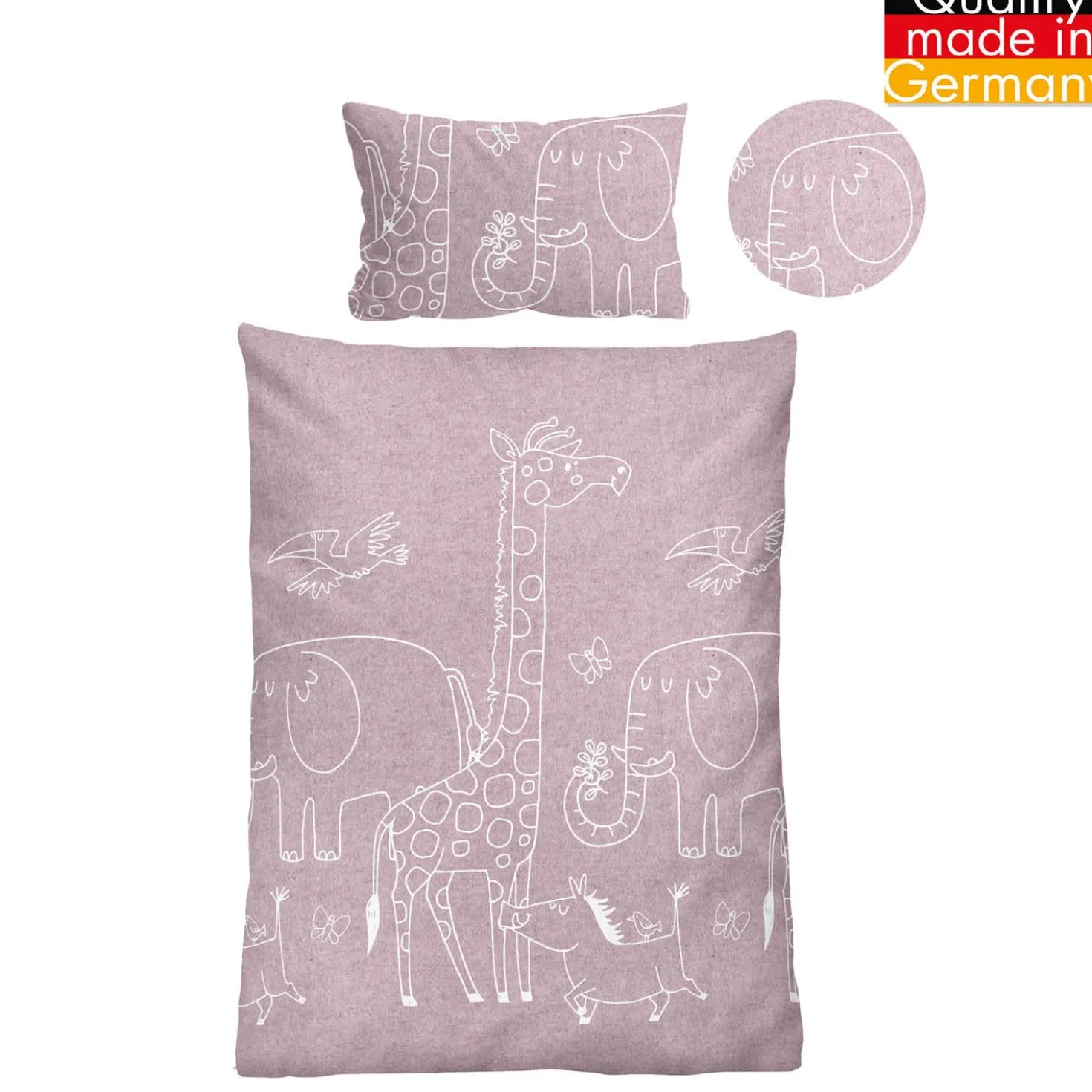 biberna Melange-Flanell Bettwäsche Tiere brombeer, 1x 100x135 cm + 1x 40x60 cm
