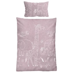 biberna Melange-Flanell Bettwäsche Tiere brombeer, 1x 100x135 cm + 1x 40x60 cm