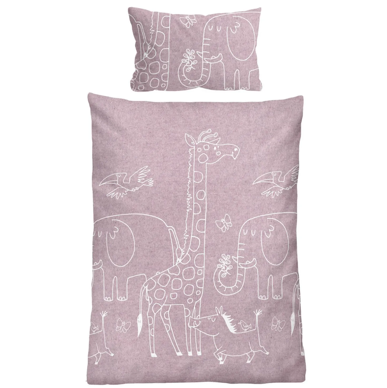 biberna Melange-Flanell Bettwäsche Tiere brombeer, 1x 100x135 cm + 1x 40x60 cm