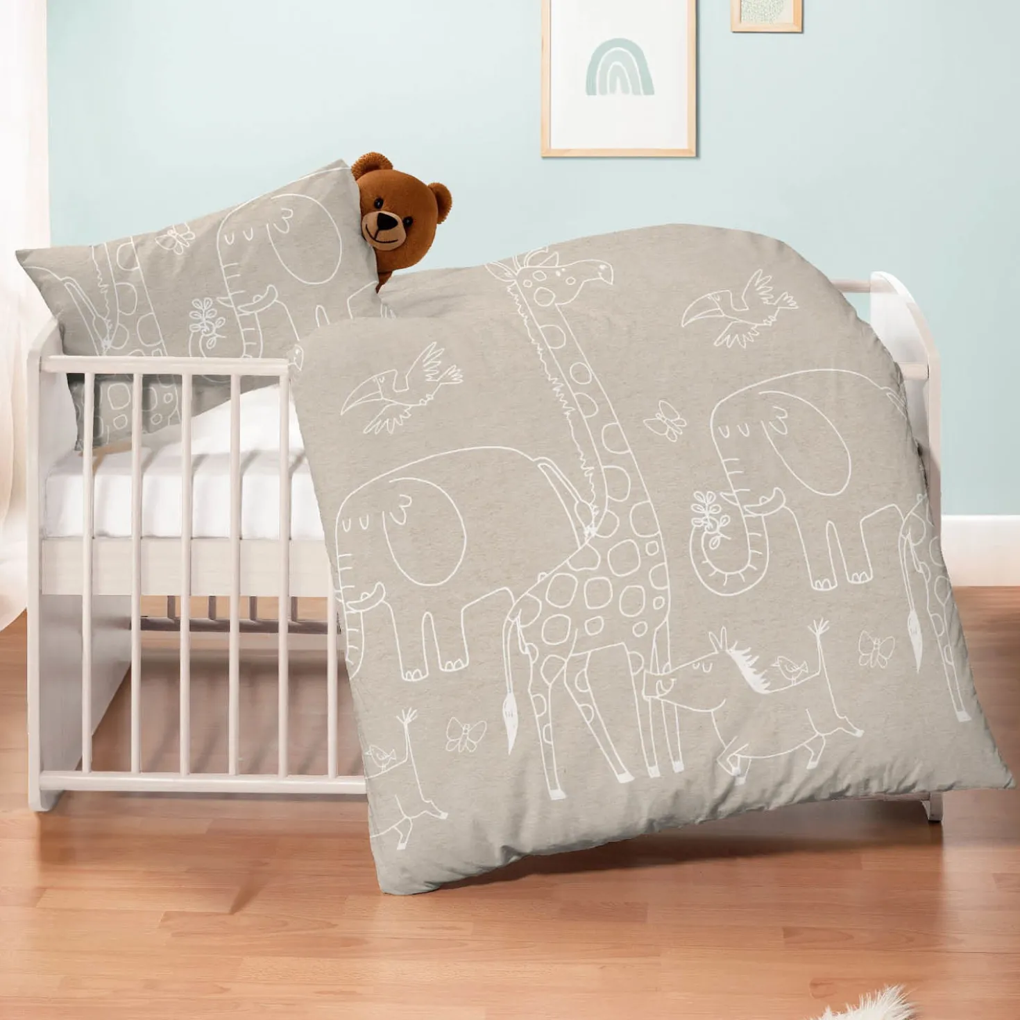 biberna Melange-Flanell Bettwäsche Tiere kitt, 1x 100x135 cm + 1x 40x60 cm