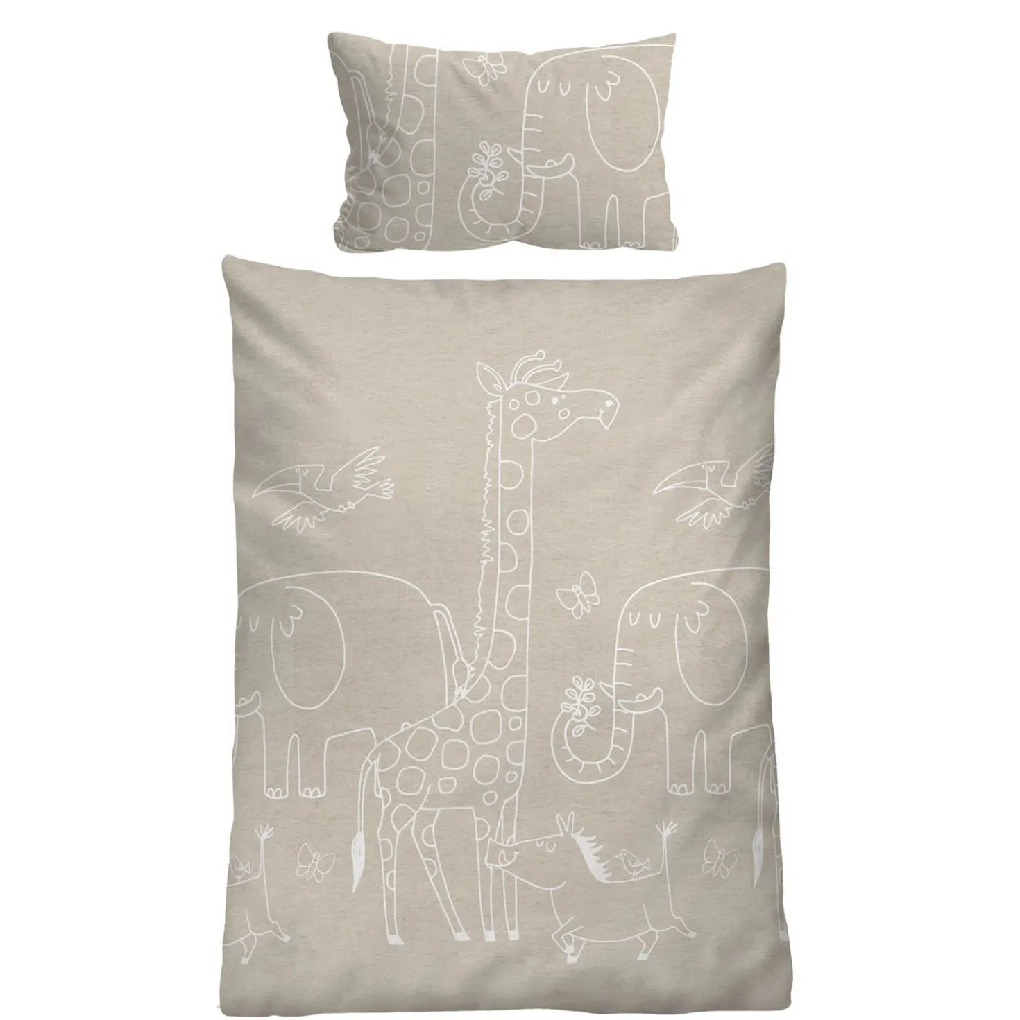 biberna Melange-Flanell Bettwäsche Tiere kitt, 1x 100x135 cm + 1x 40x60 cm
