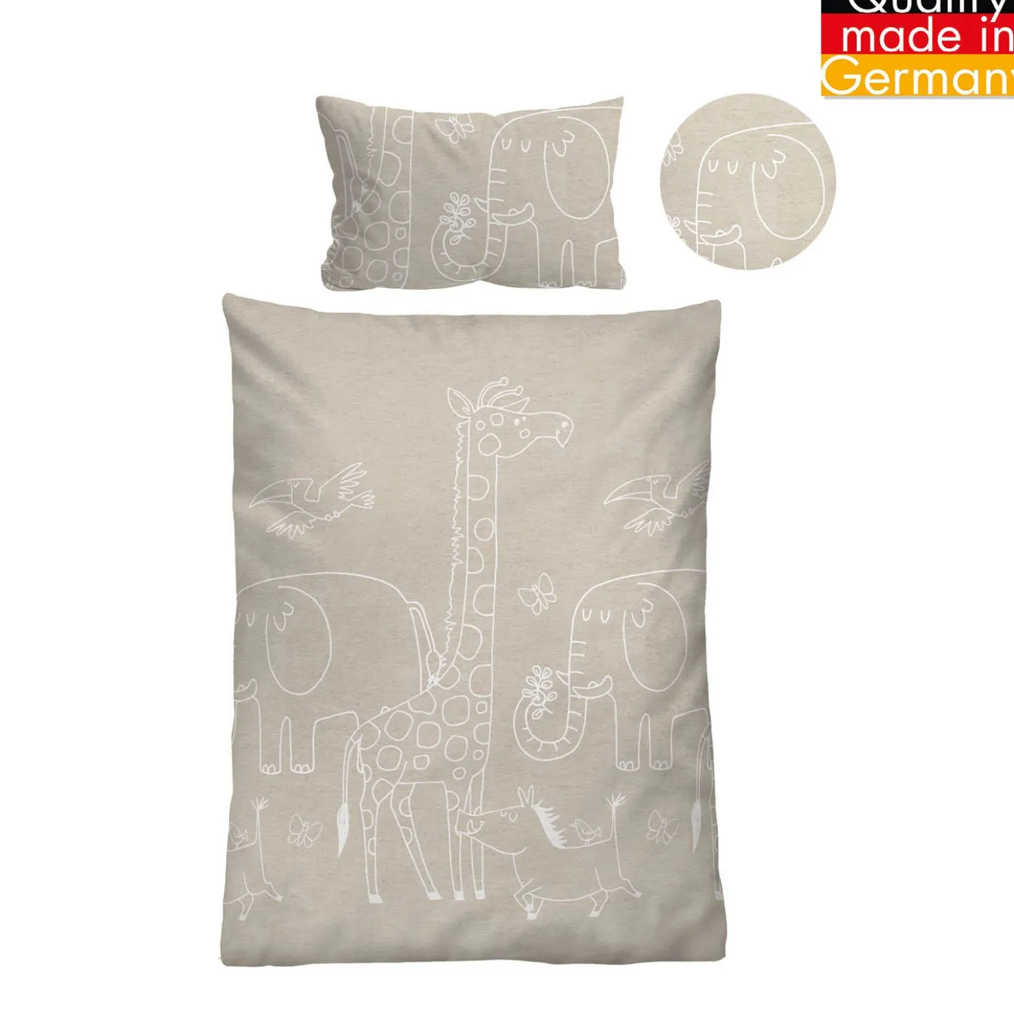 biberna Melange-Flanell Bettwäsche Tiere kitt, 1x 100x135 cm + 1x 40x60 cm