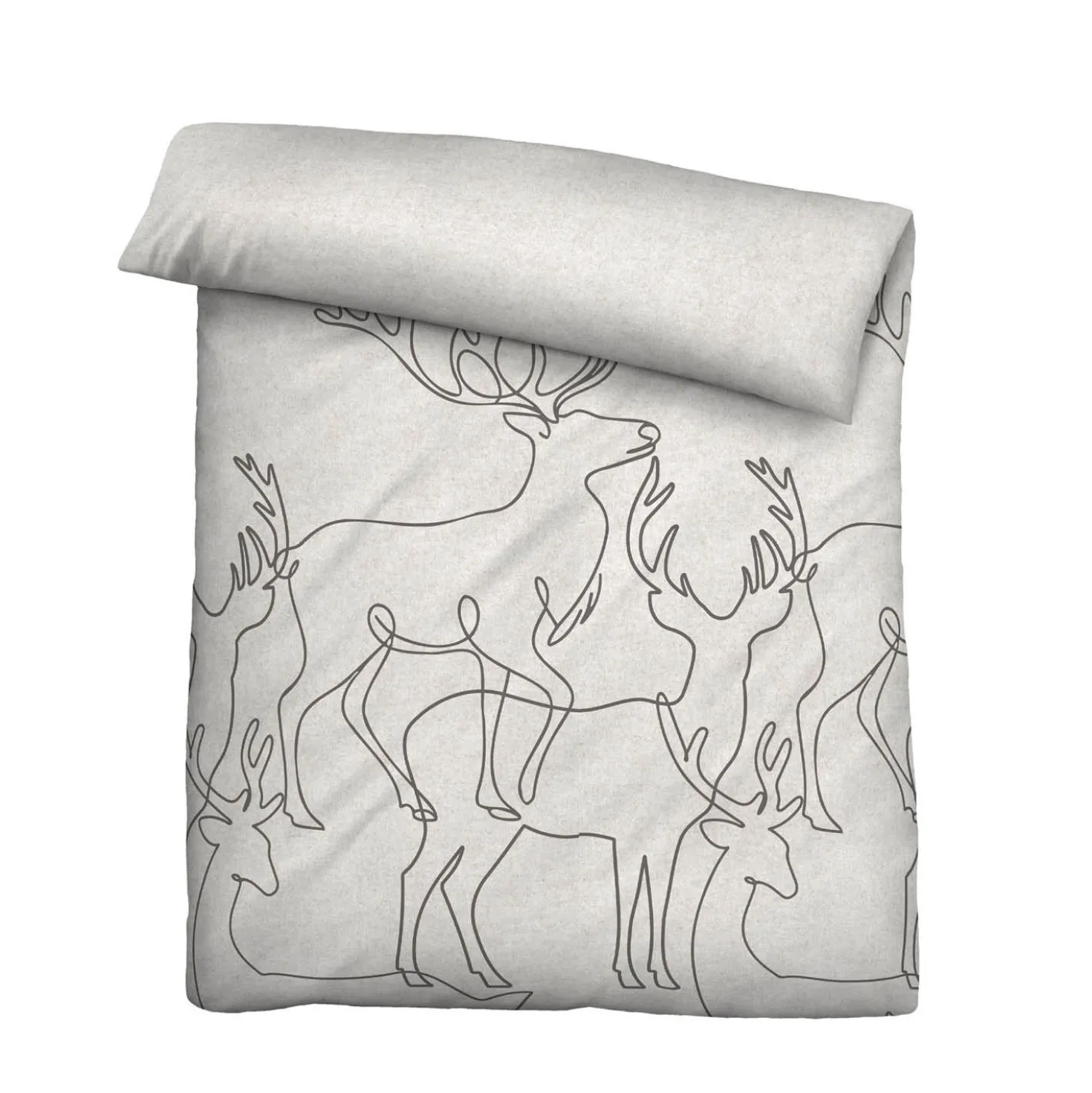biberna Melange-Flanell Bettwäsche Hirsch grau, 135x200 cm + 80x80 cm