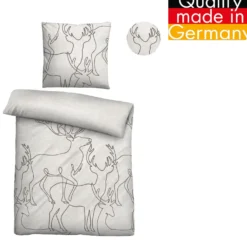 biberna Melange-Flanell Bettwäsche Hirsch grau, 135x200 cm + 80x80 cm