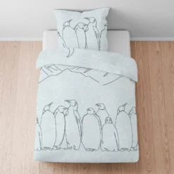 biberna Melange-Flanell Bettwäsche Pinguin ciel, 135x200 cm + 80x80 cm