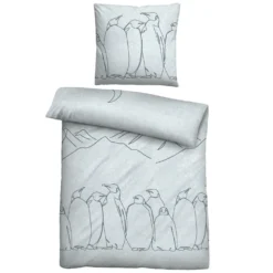 biberna Melange-Flanell Bettwäsche Pinguin ciel, 135x200 cm + 80x80 cm
