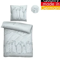 biberna Melange-Flanell Bettwäsche Pinguin ciel, 135x200 cm + 80x80 cm