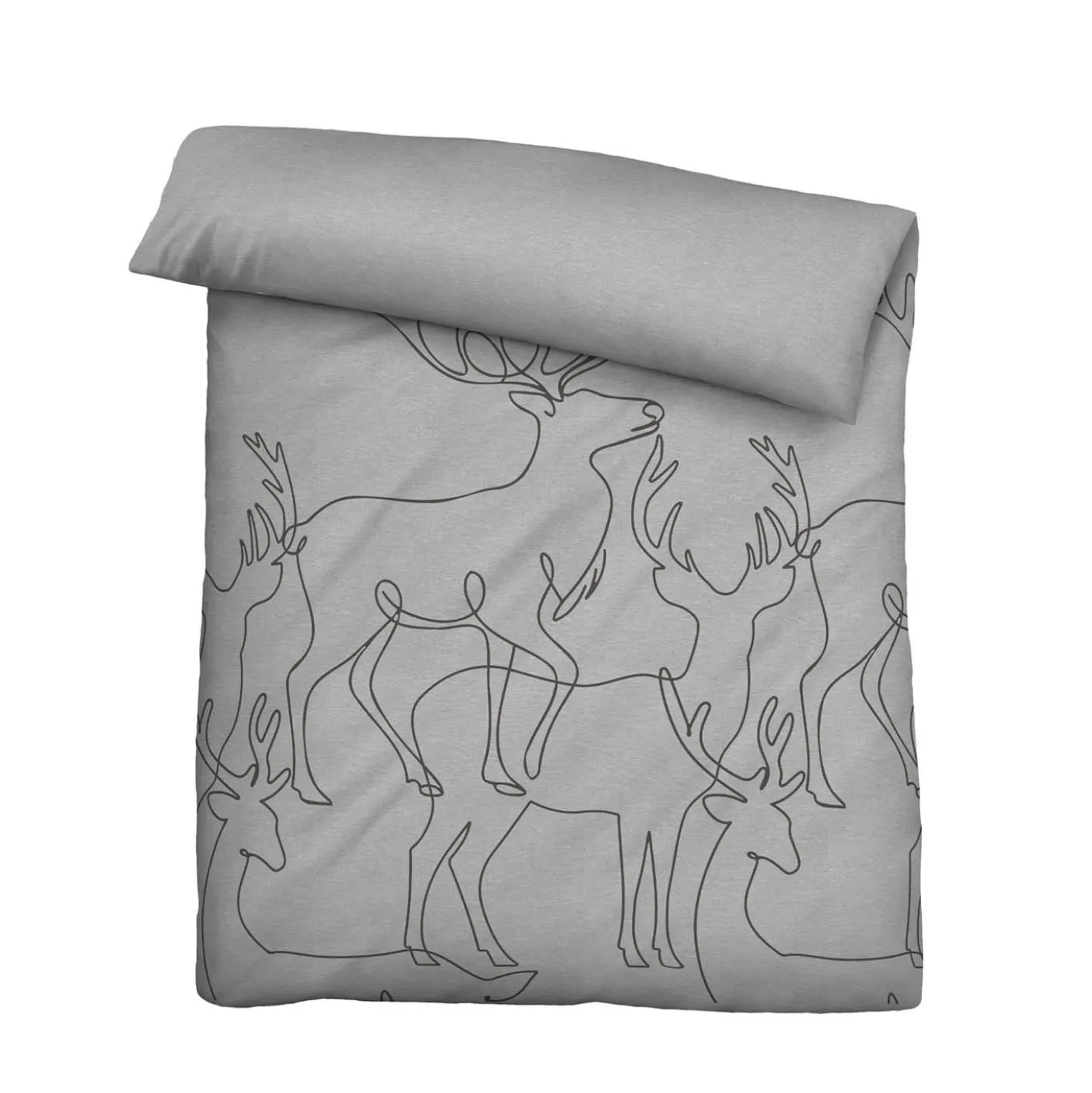 biberna Melange-Flanell Bettwäsche Hirsch sturmgrau, 1x 155x220 cm + 1x 80x80 cm
