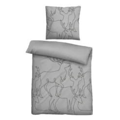 biberna Melange-Flanell Bettwäsche Hirsch sturmgrau, 1x 155x220 cm + 1x 80x80 cm