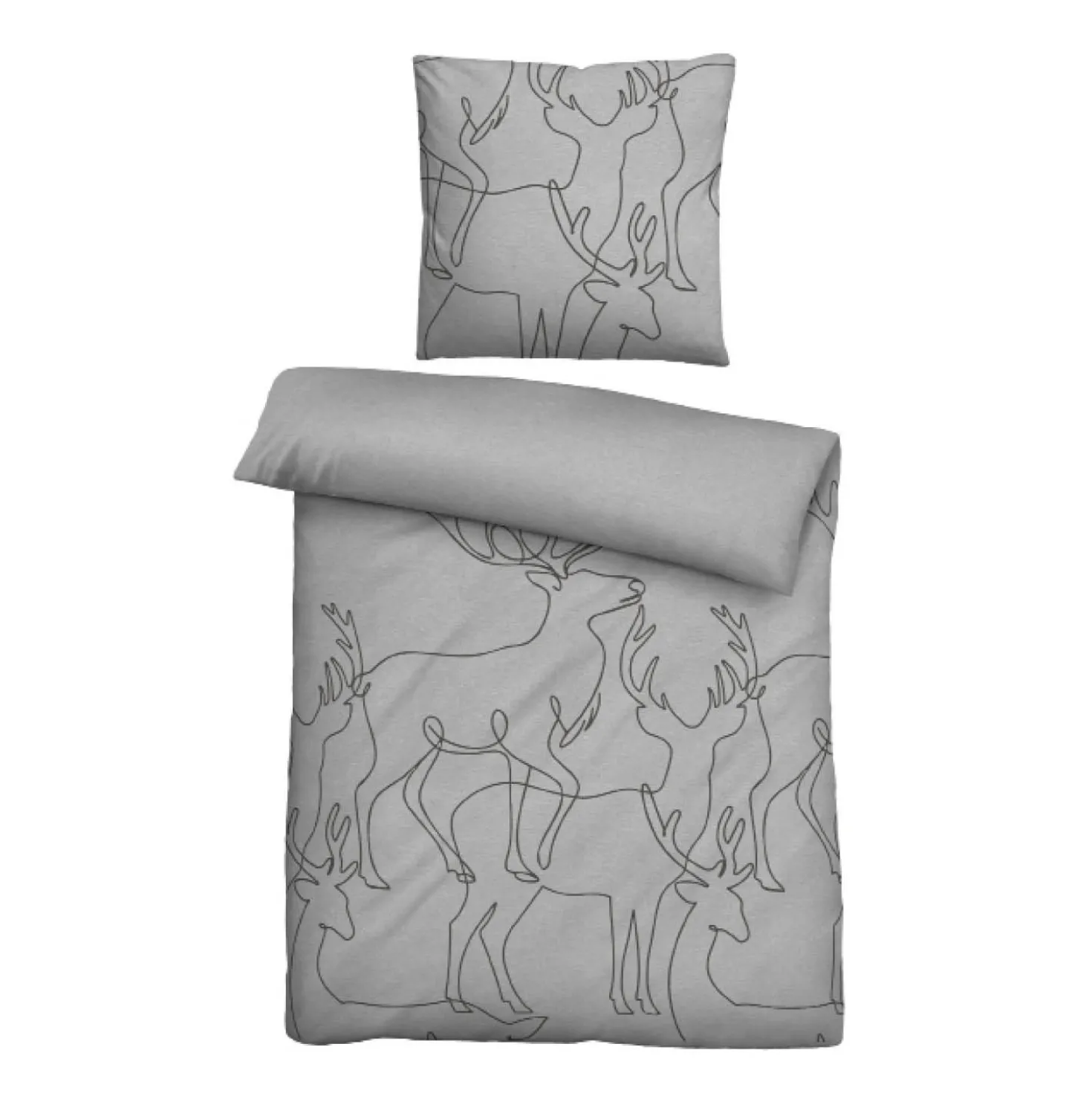 biberna Melange-Flanell Bettwäsche Hirsch sturmgrau, 1x 155x220 cm + 1x 80x80 cm