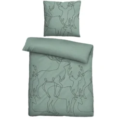 biberna Melange-Flanell Bettwäsche Hirsch fichte, 1x 155x220 cm + 1x 80x80 cm