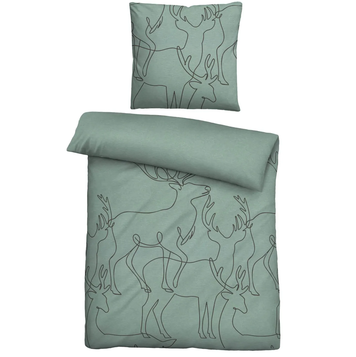 biberna Melange-Flanell Bettwäsche Hirsch fichte, 1x 155x220 cm + 1x 80x80 cm