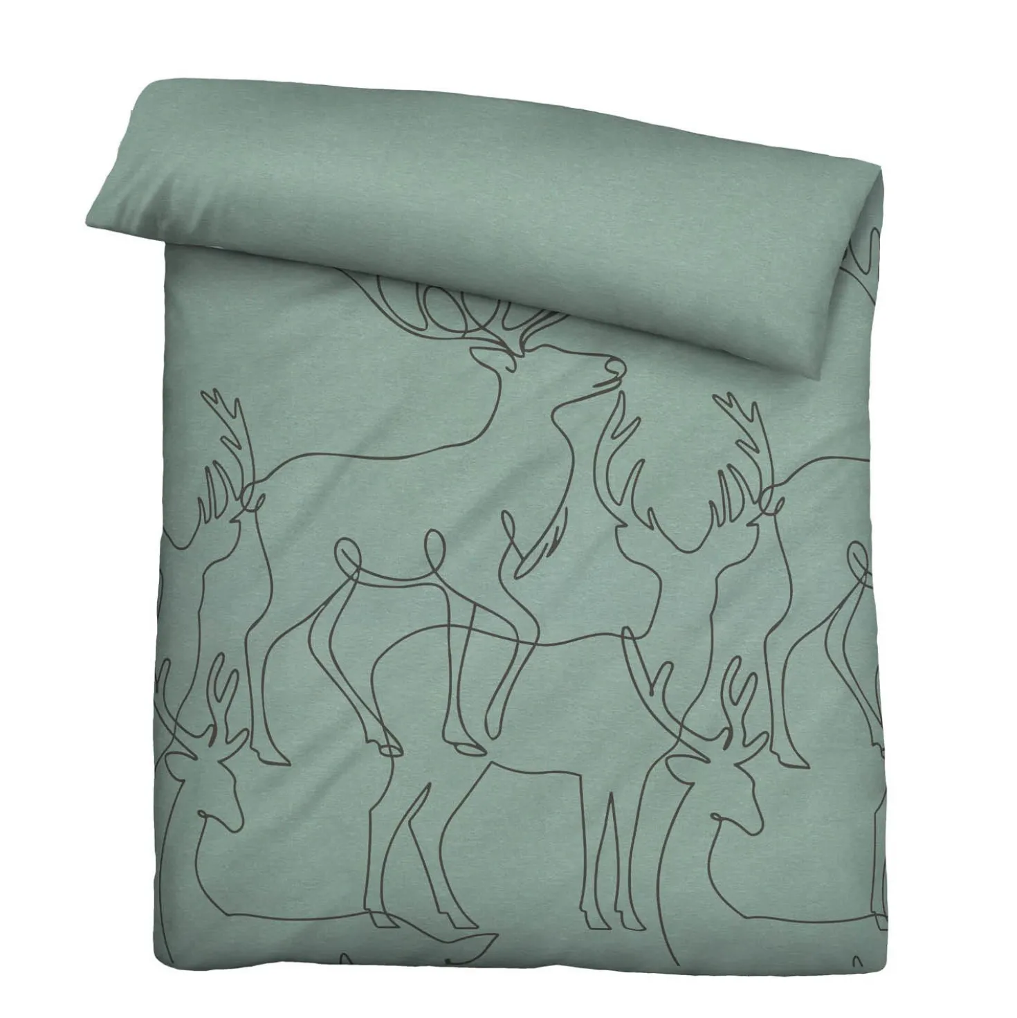 biberna Melange-Flanell Bettwäsche Hirsch fichte, 1x 155x220 cm + 1x 80x80 cm