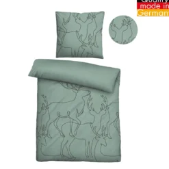 biberna Melange-Flanell Bettwäsche Hirsch fichte, 1x 155x220 cm + 1x 80x80 cm