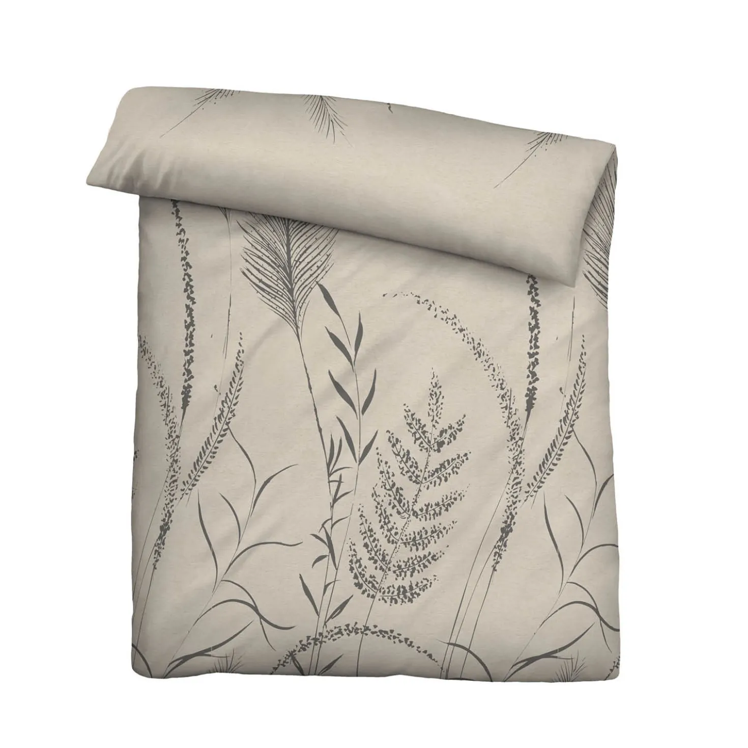 biberna Melange-Flanell Bettwäsche Gräser kitt, 1x 155x220 cm + 1x 80x80 cm