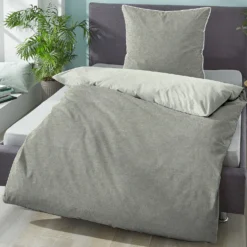 biberna Melange-Flanell Bettwäsche MELANGE UNI sturmgrau, 155x220 cm + 80x80 cm