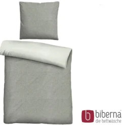 biberna Melange-Flanell Bettwäsche MELANGE UNI sturmgrau, 155x220 cm + 80x80 cm