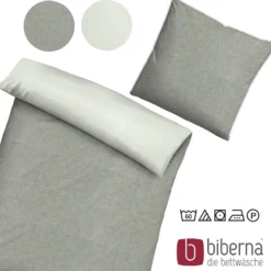 biberna Melange-Flanell Bettwäsche MELANGE UNI sturmgrau, 155x220 cm + 80x80 cm