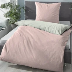biberna Melange-Flanell Bettwäsche MELANGE UNI rose, 155x220 cm + 80x80 cm