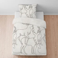 biberna Melange-Flanell Bettwäsche Hirsch grau, 155x220 cm + 80x80 cm