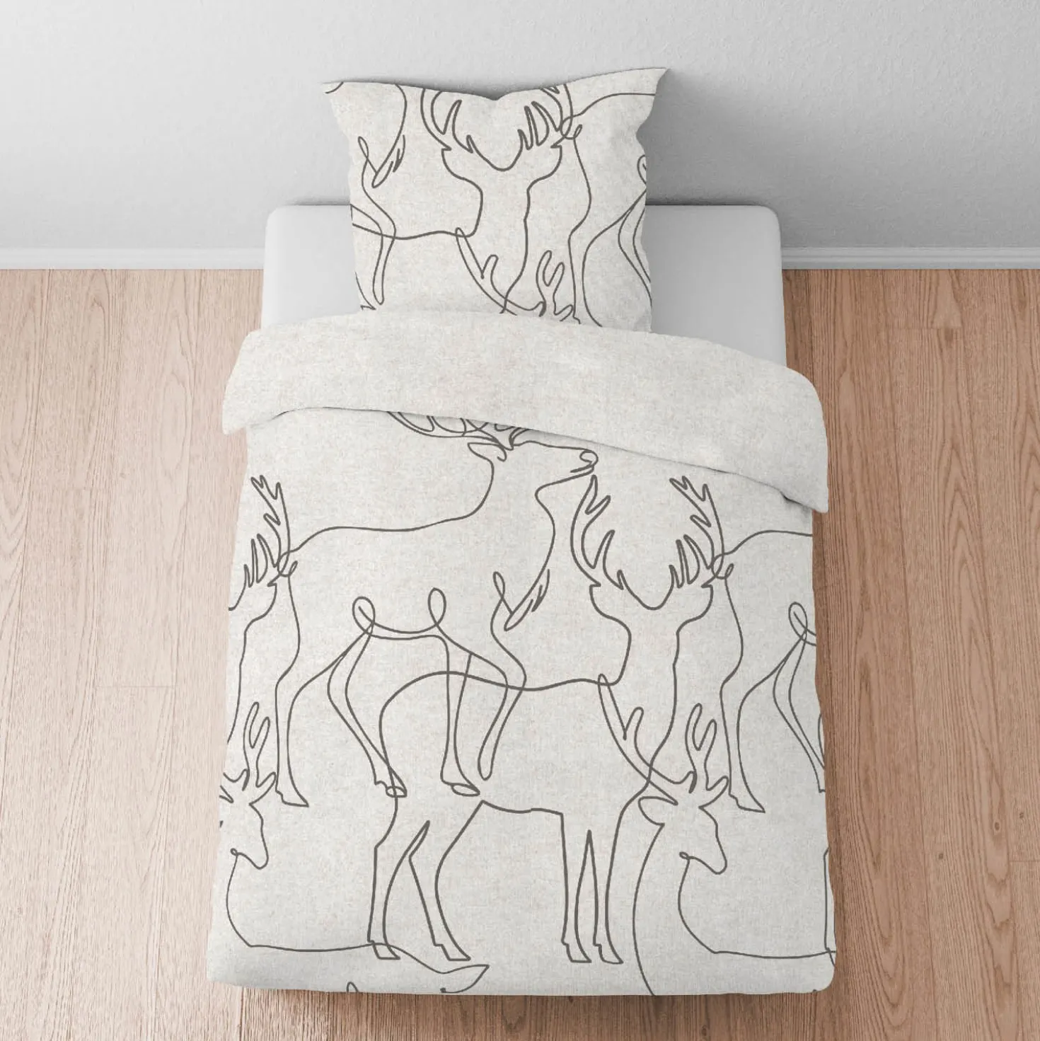 biberna Melange-Flanell Bettwäsche Hirsch grau, 155x220 cm + 80x80 cm