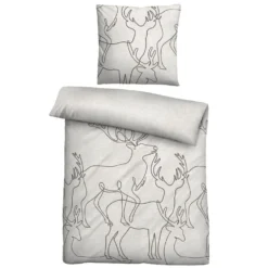 biberna Melange-Flanell Bettwäsche Hirsch grau, 155x220 cm + 80x80 cm