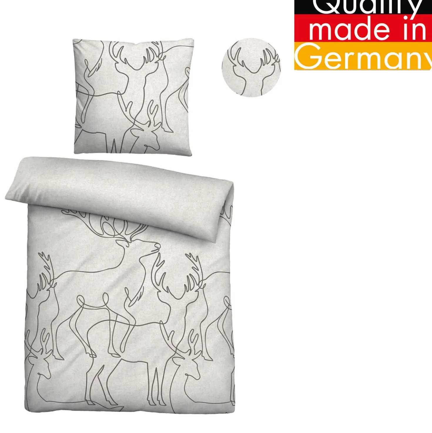 biberna Melange-Flanell Bettwäsche Hirsch grau, 155x220 cm + 80x80 cm