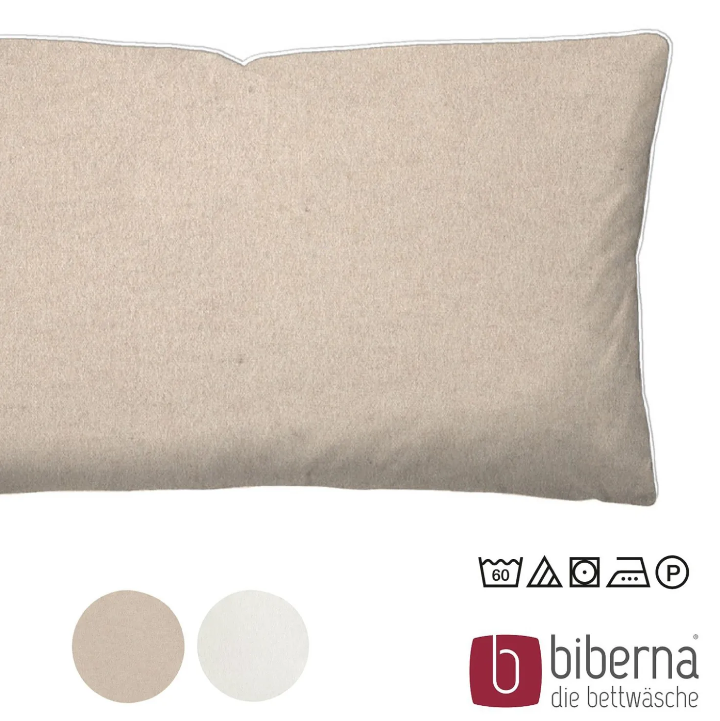 biberna Melange-Flanell Kopfkissenbezug MELANGE UNI kitt, 40x60 cm
