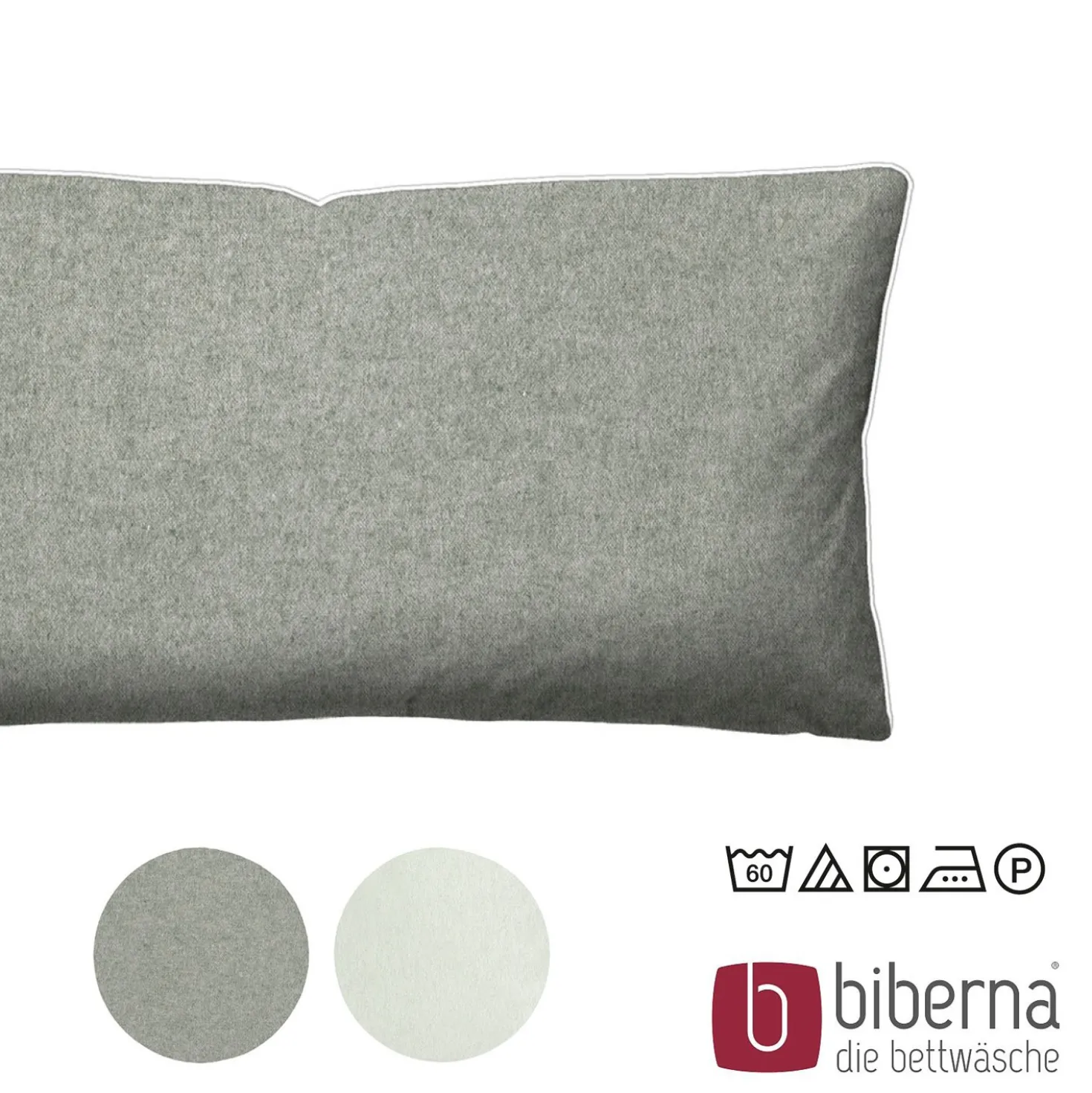 biberna Melange-Flanell Kopfkissenbezug MELANGE UNI sturmgrau, 40x80 cm