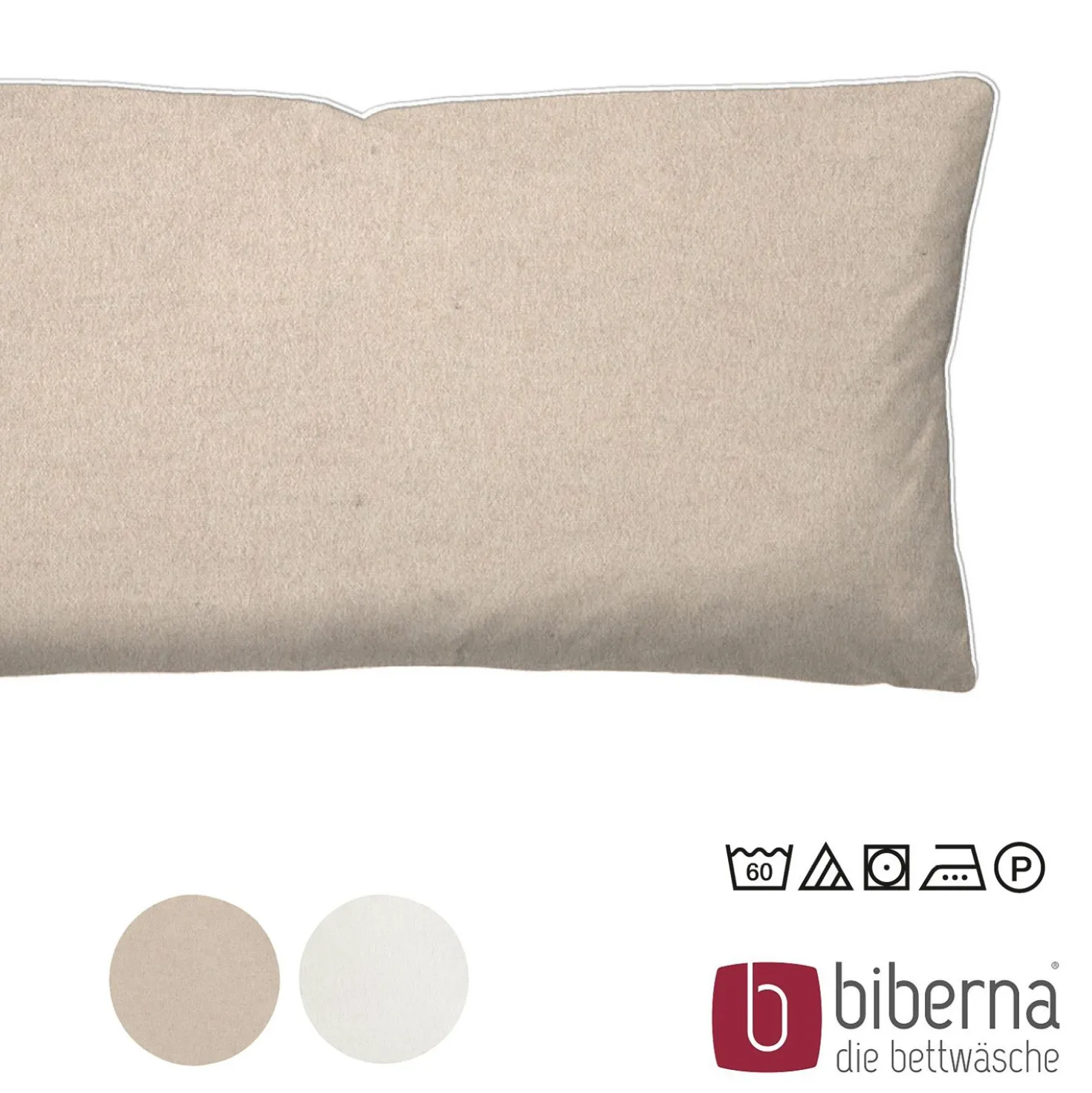 biberna Melange-Flanell Kopfkissenbezug MELANGE UNI kitt, 40x80 cm
