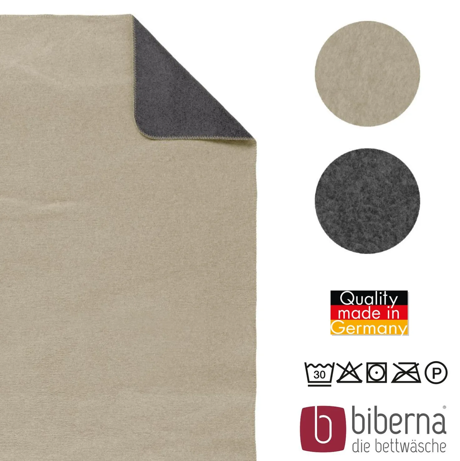 biberna Melange Wohndecke UNI kitt, 150x200 cm