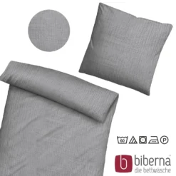 biberna Musselin Bettwäsche UNI sturmgrau, 135x200 cm + 80x80 cm