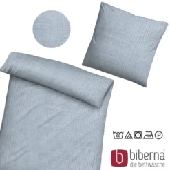 biberna Musselin Bettwäsche UNI taubenblau, 135x200 cm + 80x80 cm