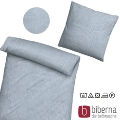 biberna Musselin Bettwäsche UNI taubenblau, 155x220 cm + 80x80 cm