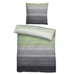 biberna Satin Bettwäsche Streifen pistaziengrün, 135x200 cm + 80x80 cm