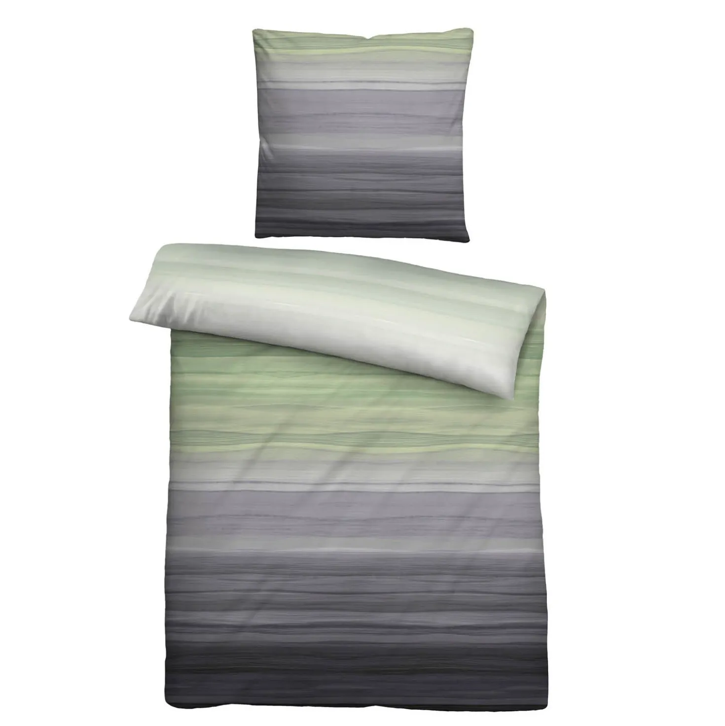 biberna Satin Bettwäsche Streifen pistaziengrün, 135x200 cm + 80x80 cm