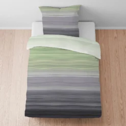 biberna Satin Bettwäsche Streifen pistaziengrün, 135x200 cm + 80x80 cm