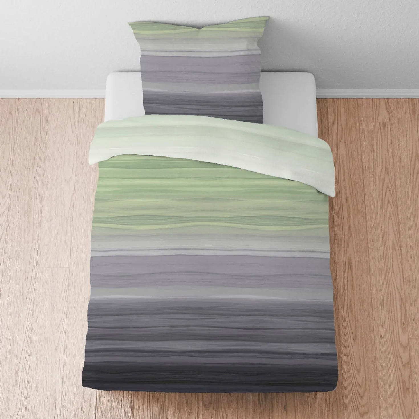biberna Satin Bettwäsche Streifen pistaziengrün, 135x200 cm + 80x80 cm