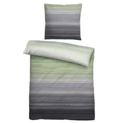 biberna Satin Bettwäsche Streifen pistaziengrün, 155x220 cm + 80x80 cm