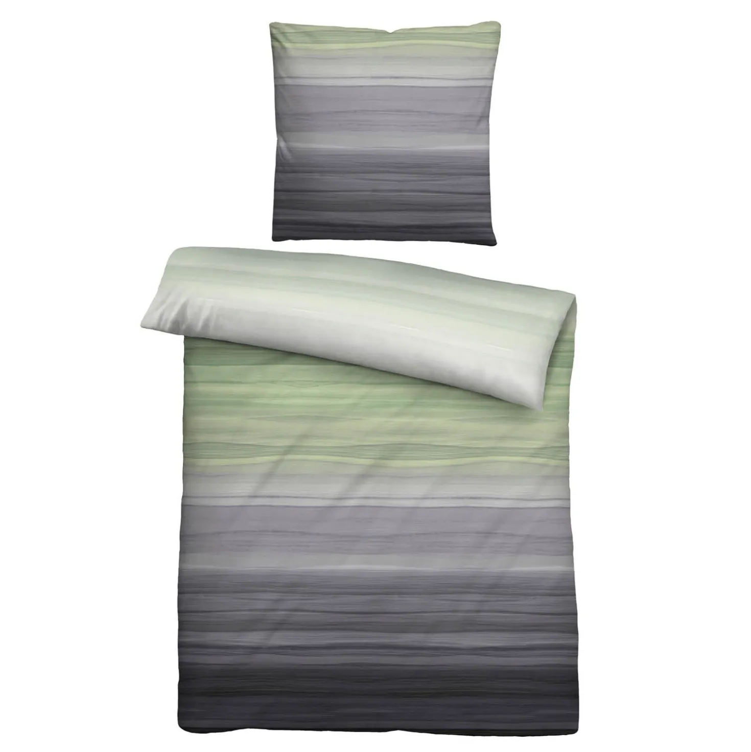 biberna Satin Bettwäsche Streifen pistaziengrün, 155x220 cm + 80x80 cm