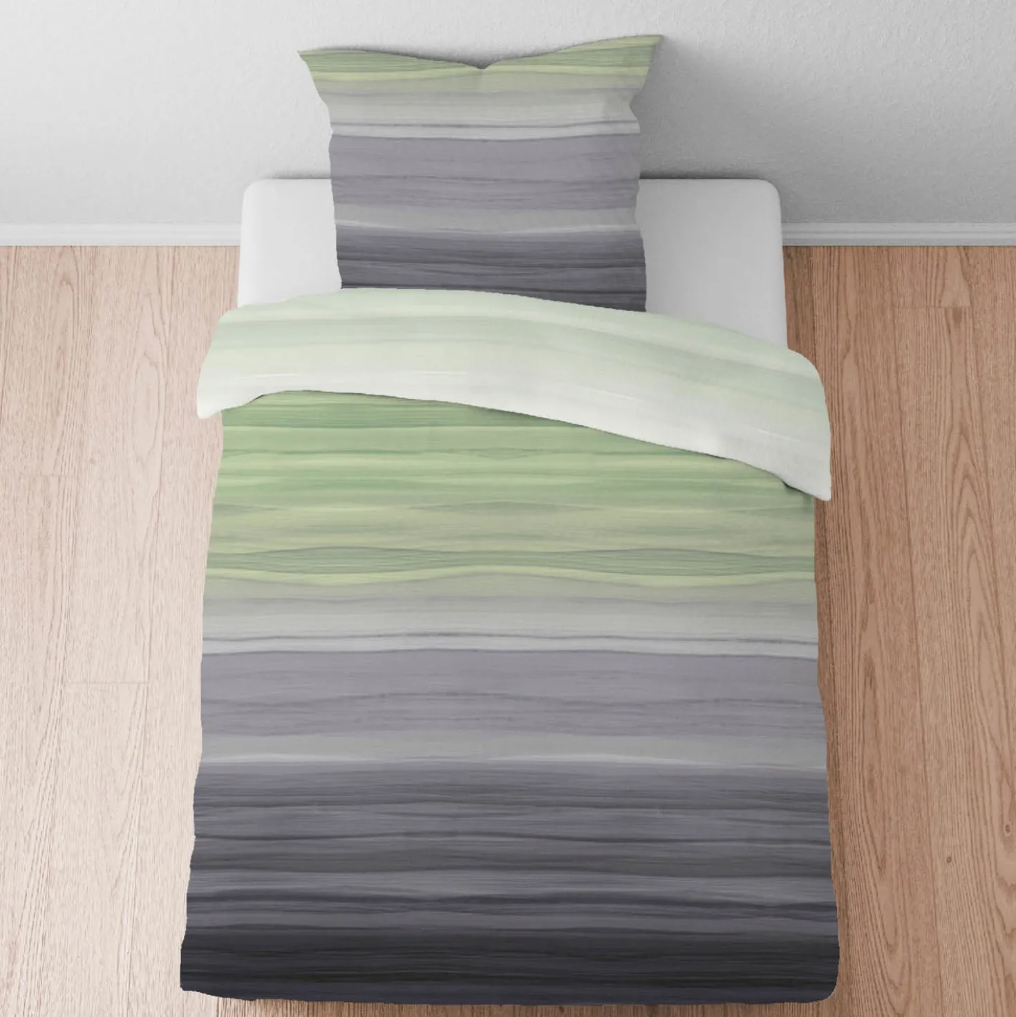 biberna Satin Bettwäsche Streifen pistaziengrün, 155x220 cm + 80x80 cm