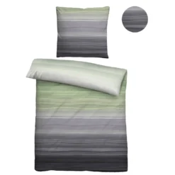 biberna Satin Bettwäsche Streifen pistaziengrün, 155x220 cm + 80x80 cm