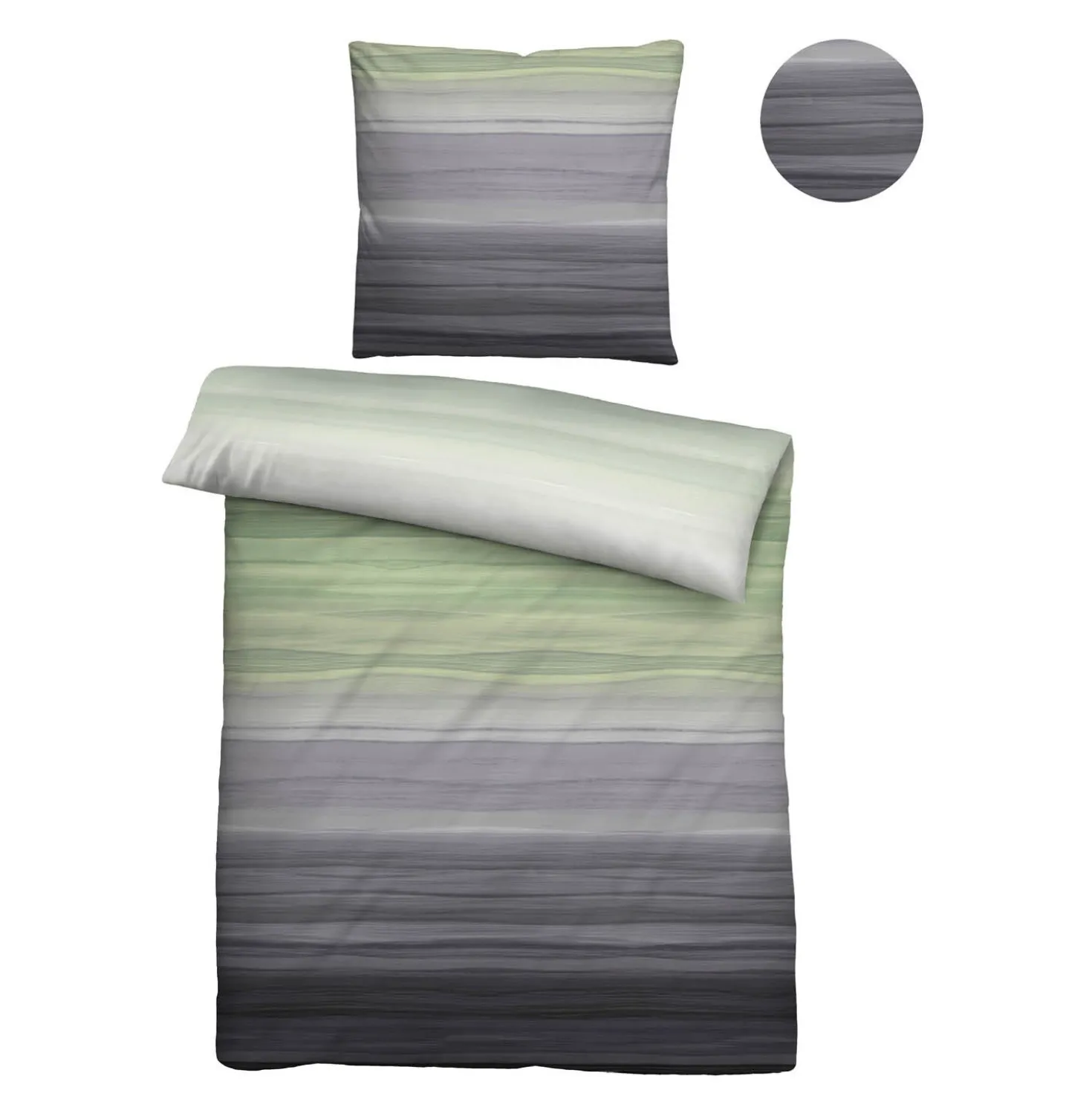 biberna Satin Bettwäsche Streifen pistaziengrün, 155x220 cm + 80x80 cm