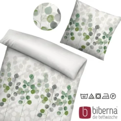 biberna Seersucker Bettwäsche STILISIERTE PFLANZE pistaziengrün, 135x200 cm + 80x80 cm