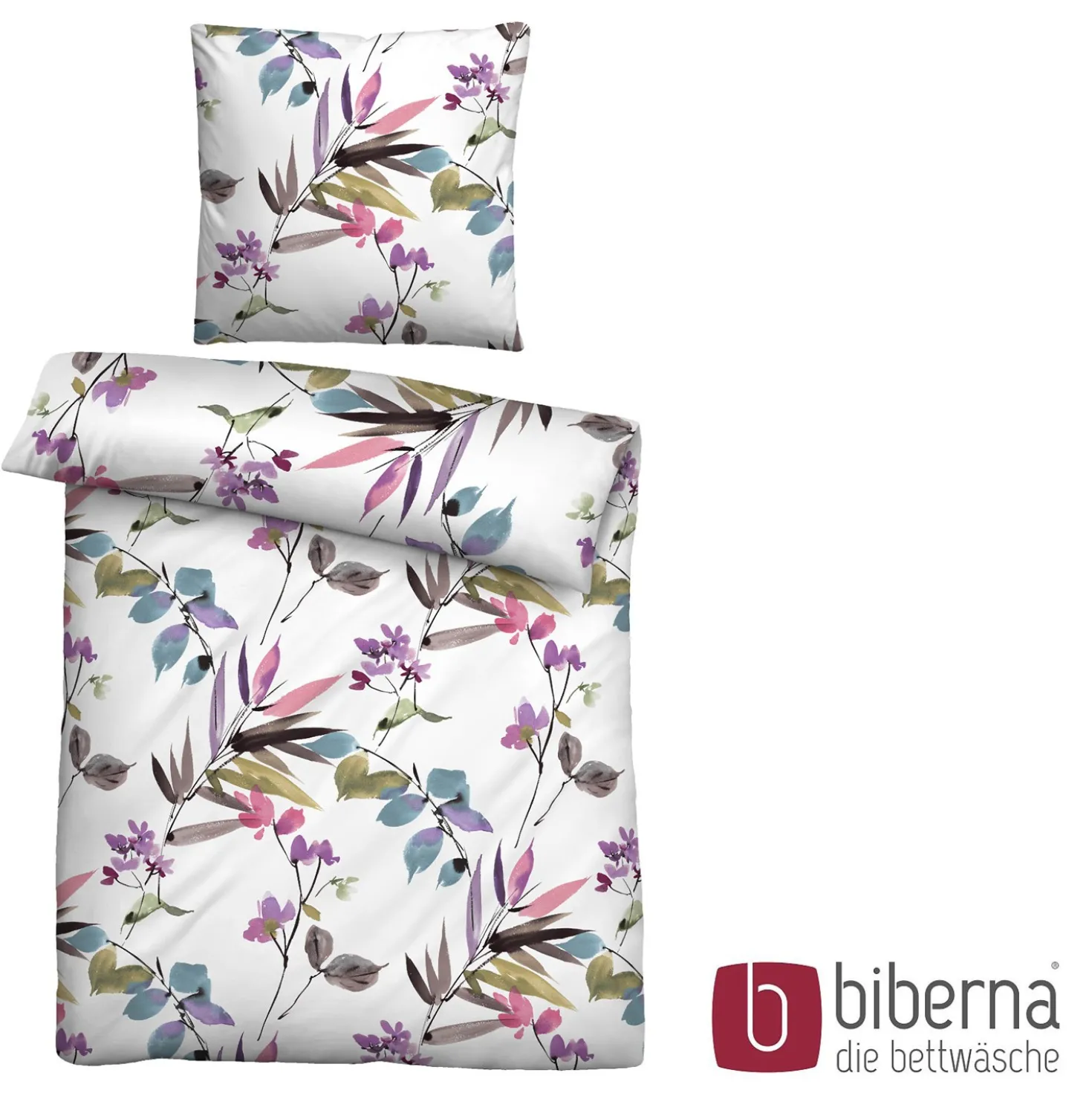 biberna Seersucker Bettwäsche FRÜHLING viola, 155x220 cm + 80x80 cm