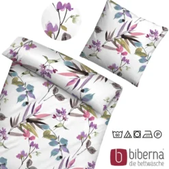 biberna Seersucker Bettwäsche FRÜHLING viola, 155x220 cm + 80x80 cm
