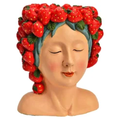 Blumentopf Frauenkopf mit Erdbeeren aus Magnesia